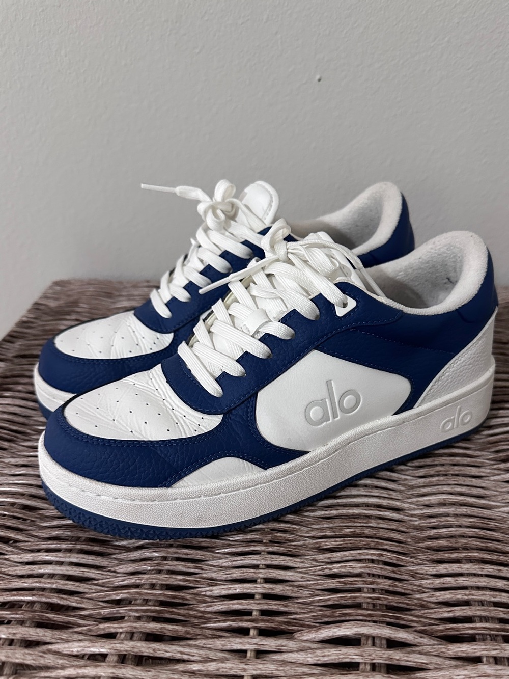 alo blue and white sneakers. Size 8